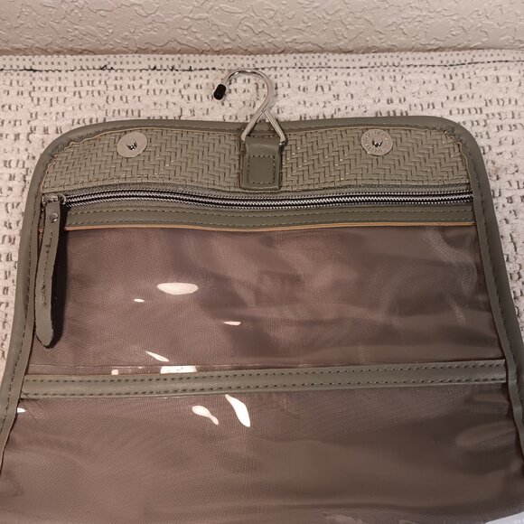 Joan & David green herringbone folding hanging travel makeup toiletry case - Picture 7 of 13